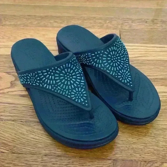 CROCS Shoes - Crocs Monterey Diamante Wedge Sandals, Women's Size 9